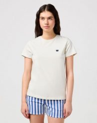 DAMSKA KOSZULKA WRANGLER REGULAR TEE VINTAGE WHITE 112350191. Białe bluzki Wrangler, s, bez wzorów, vintage, bez kołnierzyka, bez ramiączek. Za 79.99 zł.