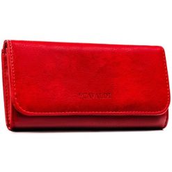 Czerwony, duży portfel damski ze skóry ekologicznej zamykany zatrzaskiem - 4U Cavaldi. Czerwone portfele 4U Cavaldi, bez wzorów, ze skóry ekologicznej. Za 45.00 zł.