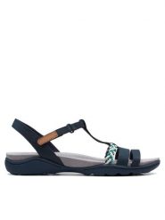 Clarks Sandały Amanda Tealite 26171128 Granatowy. Niebieskie sandały Clarks, bez wzorów, z nubiku, bez obcasa, na płaskiej podeszwie, bez zapięcia. Za 249.99 zł.