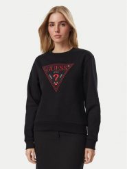 Guess Bluza W6BQ16 K6064 Czarny Regular Fit. Czarne bluzy Guess, s, z aplikacjami, z bawełny, bez kaptura. Za 292.99 zł.