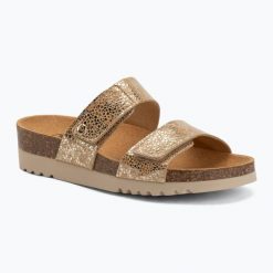 Klapki damskie Scholl Lusaka 2.0 Med. Brązowe klapki Scholl, bez wzorów, z materiału, bez obcasa. Za 289.99 zł.