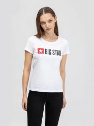 BIG STAR Koszulka w kolorze białym rozmiar: M. Białe bluzki Big Star, m, bez wzorów, z bawełny, retro, bez kołnierzyka, bez ramiączek. Za 81.22 zł.