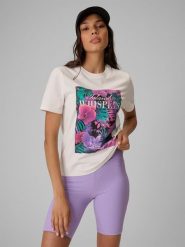 4F T-shirt relaxed z nadrukiem damski - biały L. Białe t-shirty 4f, l, bez wzorów, z bawełny, bez kołnierzyka, bez ramiączek. Za 69.99 zł.