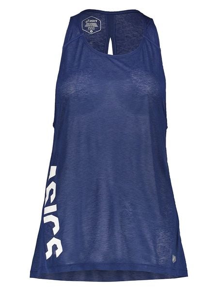 Asics Top sportowy w kolorze granatowym rozmiar: L. Niebieskie koszulki sportowe Asics, bez wzorów, z materiału, bez ramiączek, outdoorowe. Za 65.07 zł.