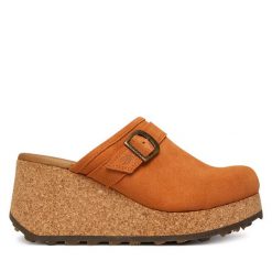 Klapki Fly London. Brązowe klapki Fly London, bez wzorów, bez obcasa. Za 674.99 zł.