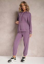 Fioletowy Komplet Dresowy z Bluzą i Spodniami Ciranova. Fioletowe bluzy Renee, l, bez wzorów, z dresówki, z kapturem. Za 109.99 zł.