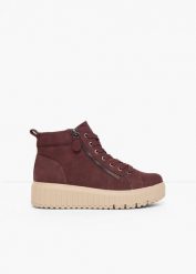 Sneakersy Jana z wysoką cholewką, na platformie. Czerwone obuwie sportowe bonprix, przed kolano, bez zapięcia. Za 249.99 zł.