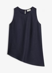 Top z domieszką lnu. Niebieskie topy bonprix, bez wzorów, bez kołnierzyka, bez ramiączek. Za 59.99 zł.