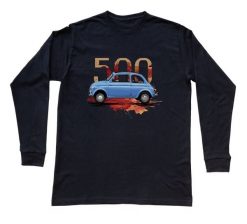 Fiat 500 — bluzka z długim rękawem (Rozmiar: XXL (dorosła); Kolor koszulki: czarny; Rodzaj nadruku: Fiat 500). Czarne bluzki nikiniki, s, bez wzorów, z bawełny, eleganckie, bez kołnierzyka, bez ramiączek. Za 99.00 zł.