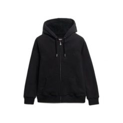 Damska bluza z kapturem zapinana na zamek Superdry Borg. Czarne bluzy Superdry, bez wzorów, z wełny, bez ramiączek. Za 413.90 zł.