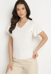 Beżowa Bluzka z Szerokimi Rękawami Sunevia. Brązowe bluzki Born2be, m, bez wzorów, z jeansu, eleganckie, bez kołnierzyka, bez ramiączek. Za 29.99 zł.