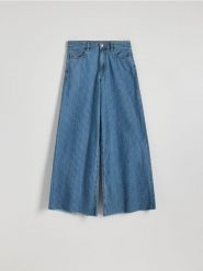 Jeansy wide leg w prążek - granatowy. Niebieskie jeansy Reserved, bez wzorów. W wyprzedaży za 59.99 zł.