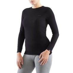 Koszulka longsleeve damska Viking Teres z przędzy bambusowej i wełny Merino. Czarne bluzki Viking, s, bez wzorów, z wełny, sportowe, bez kołnierzyka, bez ramiączek. W wyprzedaży za 149.99 zł.