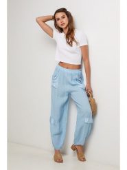 Lin Passion Lniane spodnie w kolorze błękitnym rozmiar: 38/40. Niebieskie spodnie materiałowe Lin Passion, bez wzorów, ze lnu, z standardowym stanem. Za 130.99 zł.