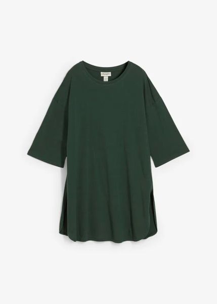 Długa koszulka oversize z czystej bawełny organicznej. Zielone bluzki bonprix, bez wzorów, z bawełny, bez kołnierzyka, bez ramiączek. Za 62.99 zł.