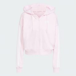 Bluza z kapturem Essentials 3-Stripes French Terry Full-Zip. Białe bluzy Adidas, s, bez wzorów, z materiału, z kapturem. Za 259.00 zł.