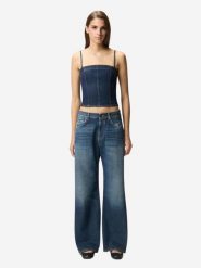 PINKO Jeansy Wanda wide leg soft ocean Granatowy Regular Fit. Niebieskie jeansy Pinko, bez wzorów. Za 1,044.80 zł.