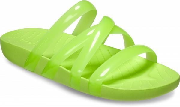 Klapki Dla Dorosłych Crocs Splash Glossy Strappy. Zielone klapki Crocs, bez wzorów, z materiału, bez obcasa. Za 119.99 zł.