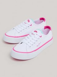 Pepe Jeans FOOTWEAR Sneakersy w kolorze biało-różowym rozmiar: 33. Białe trampki Pepe Jeans FOOTWEAR, bez wzorów, z jeansu, bez zapięcia. Za 101.23 zł.