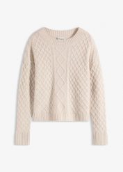 Sweter. Brązowe swetry bonprix, bez wzorów, bez ramiączek. Za 129.99 zł.