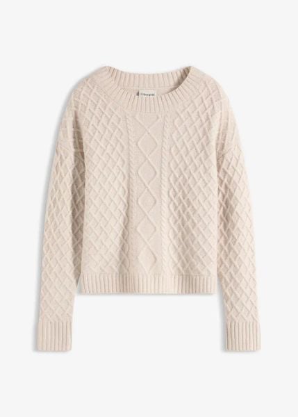 Sweter. Brązowe swetry bonprix, bez wzorów, bez ramiączek. Za 129.99 zł.