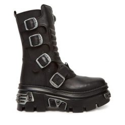 Botki NEW ROCK. Czarne botki NEW ROCK, bez wzorów, bez obcasa, na koturnie, bez zapięcia. Za 1,279.00 zł.