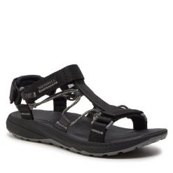 Sandały Merrell. Czarne sandały Merrell, bez wzorów, sportowe, bez obcasa, na płaskiej podeszwie, bez zapięcia. Za 299.99 zł.