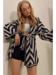 Trend Alacati Kardigan w kolorze czarno-beżowym rozmiar: onesize. Brązowe kardigany Trend Alacati, bez wzorów, z wełny. Za 91.99 zł.