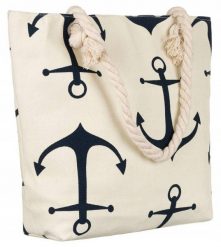 Shopperka plażowa [DH] FB01-KOTWICE beżowa. Brązowe shopper Inny, bez wzorów, z materiału, bez dodatków. Za 45.00 zł.