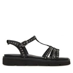 Sandały Tamaris. Czarne sandały Tamaris, bez wzorów, bez obcasa, na płaskiej podeszwie, bez zapięcia. Za 369.99 zł.