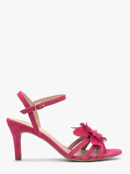 Fuksjowe sandały damskie na szpilce. Fioletowe sandały Ryłko, z aplikacjami, z materiału, eleganckie, bez obcasa, na obcasie, bez zapięcia. Za 429.99 zł.