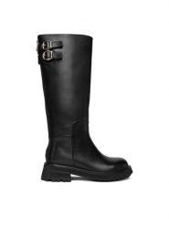 Badura Kozaki EO-ARIANA-283-313-1 Czarny. Czarne kozaki Badura, ze skóry, bez obcasa, na płaskiej podeszwie, bez zapięcia. Za 599.99 zł.