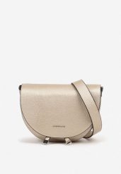 Złota Torebka w Półokrągłym Kształcie Tanalinea. Żółte torby na ramię Renee, bez wzorów, z jeansu, eleganckie, na ramię, bez dodatków. Za 129.99 zł.