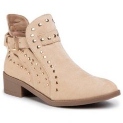 DeeZee WYL2263-3 Beżowy. Brązowe botki DeeZee, bez wzorów, z materiału, bez obcasa, bez zapięcia. Za 129.99 zł.