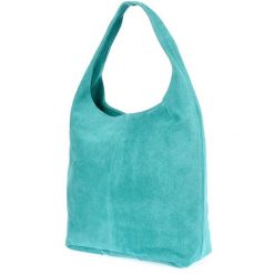 Shopperka skórzana VERA PELLE U35 morska. Zielone shopper bez wzorów, ze skóry, duże, zamszowe, bez dodatków. Za 153.99 zł.