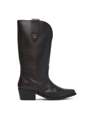 Tommy Hilfiger Kozaki Leather Mid Calf Western Boot FW0FW09798 Brązowy ciemny. Brązowe kozaki TOMMY HILFIGER, ze skóry, bez obcasa, na słupku, bez zapięcia. Za 1,299.00 zł.