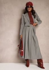 Szara Spódnica o Rozkloszowanym Kroju z Dodatkowym Paskiem i Zakładkami Lorieva. Szare spódnice Renee, na randkę, bez wzorów, eleganckie, maxi, rozkloszowane. W wyprzedaży za 83.99 zł.