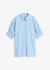 Bluzka oversize. Niebieskie bluzki bonprix, bez wzorów, bez kołnierzyka, bez ramiączek. Za 124.99 zł.