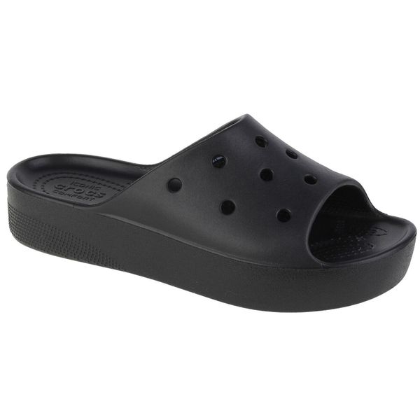 Crocs Classic Platform Slide W Kapcie Damskie. Czarne obuwie domowe Crocs, bez wzorów, z nylonu, bez zapięcia. Za 305.00 zł.