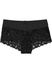 Figi maxi panty z koronką. Czarne figi bonprix, bez wzorów, z koronki. Za 44.99 zł.