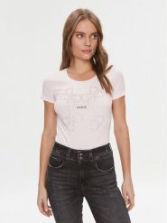 Guess T-Shirt W4RI35 J1314 Różowy Slim Fit. Czerwone t-shirty Guess, s, z aplikacjami, z bawełny, bez kołnierzyka, bez ramiączek. Za 149.99 zł.
