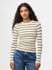 Pieces Koszulka "Pcmira" w kolorze kremowo-czarnym rozmiar: M. Brązowe bluzki Pieces, m, bez wzorów, prążkowane, bez kołnierzyka, bez ramiączek. Za 105.38 zł.