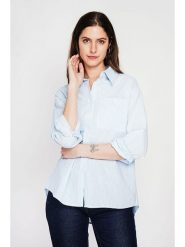 ASSUILI Koszula w kolorze błękitnym rozmiar: 38. Niebieskie koszule Assuili, bez wzorów, bez kołnierzyka, bez ramiączek. Za 121.99 zł.