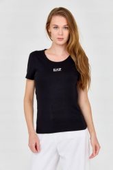 EA7 Damski t-shirt czarny z logo na środku, Rozmiar XS. Czarne t-shirty EA7 Emporio Armani, xs, bez wzorów, bez kołnierzyka, bez ramiączek. W wyprzedaży za 179.99 zł.