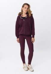 Prążkowane legginsy N-LISBONA. Czerwone legginsy Volcano, m, bez wzorów, z elastanu, z podwyższonym stanem. Za 119.99 zł.