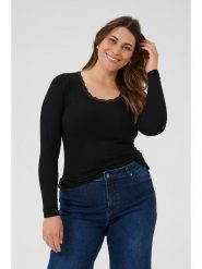 KAFFE curve Koszulka w kolorze czarnym rozmiar: S. Czarne bluzki KAFFE curve, s, bez wzorów, z koronki, bez kołnierzyka, bez ramiączek. Za 113.99 zł.