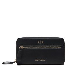 Duży Portfel Damski Armani Exchange. Czarne portfele Armani Exchange, bez wzorów. Za 429.99 zł.