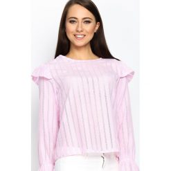Różowa Bluzka Lace Back. Czerwone bluzki Born2be, s, w ażurowe wzory, z koronki, bez kołnierzyka, bez ramiączek. Za 69.99 zł.