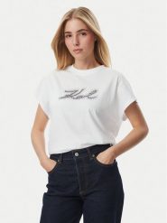 KARL LAGERFELD T-Shirt Rhinestone B4W17048 Biały Relaxed Fit. Białe t-shirty KARL LAGERFELD, xl, bez wzorów, z bawełny, bez kołnierzyka, bez ramiączek. Za 429.99 zł.