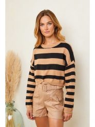 Plume Sweter "Abiona" w kolorze jasnobrązowo-czarnym rozmiar: M. Brązowe swetry Plume, m, bez wzorów, bez ramiączek. Za 99.33 zł.